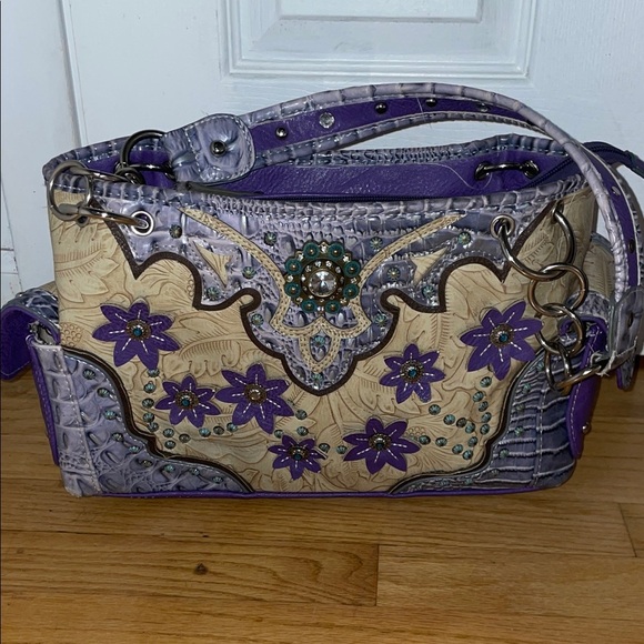 Cowgirl Trendy Handbags - Cowgirl Trendy Elegant Floral Embellished Shoulder Bag